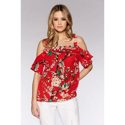 Red flower print strappy top